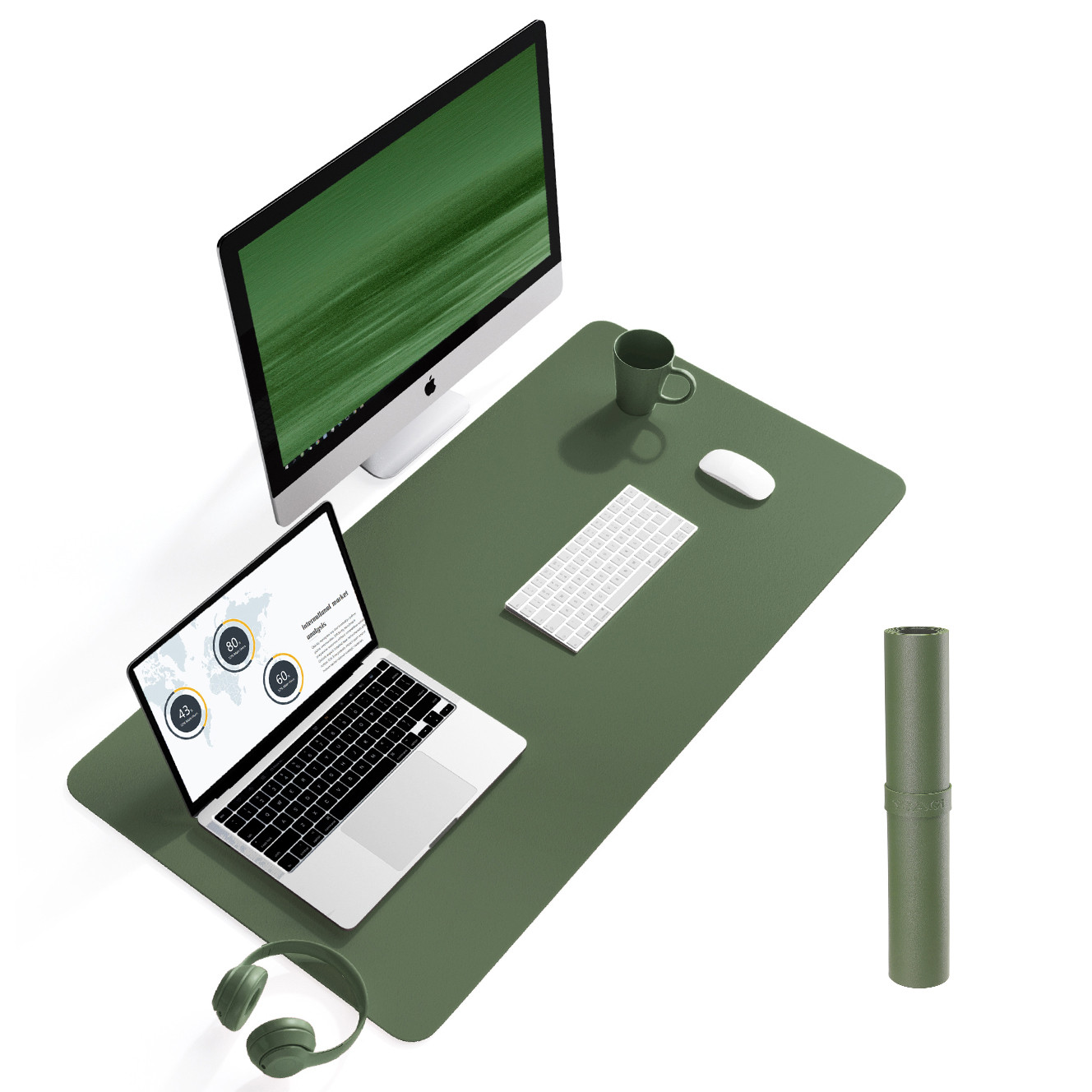 YSAGi Schreibtischunterlage, Mauspad mit Leder und Rutchfeste Wildleder, Multifunktionales Office Mousepad Laptop Schreibunterlage, Tisch-Schutz Unterlage für Büro/Home-Office (Dunkelgrün, 90x43cm)