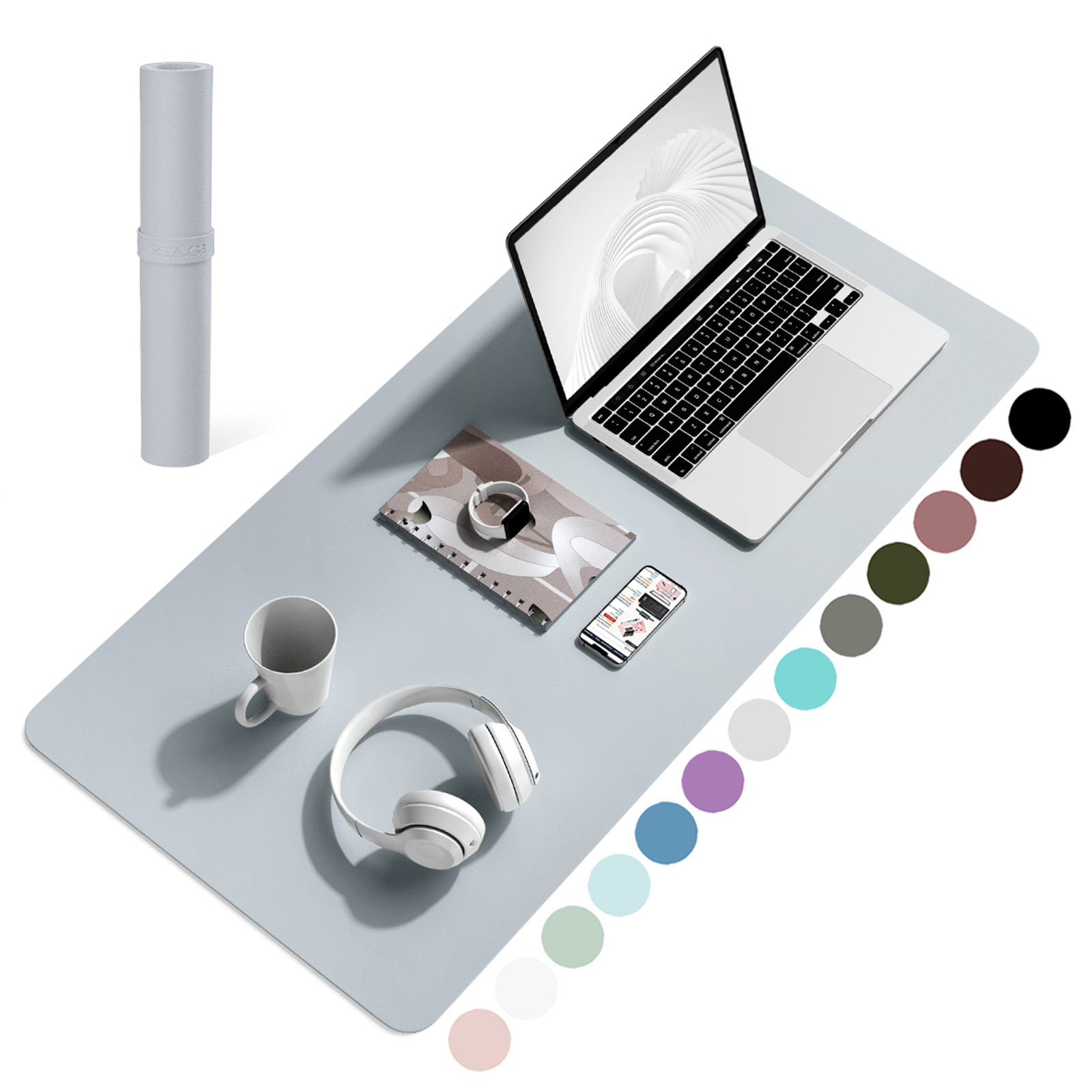 YSAGi Non-Slip Desk Pad, Waterproof PVC Leather Desk Table Protector, Ultra Thin Large Mouse Pad, Easy Clean Laptop Desk Writing Mat for Office Work/Home/Decor (80 x 40 cm, Silver Grey)
